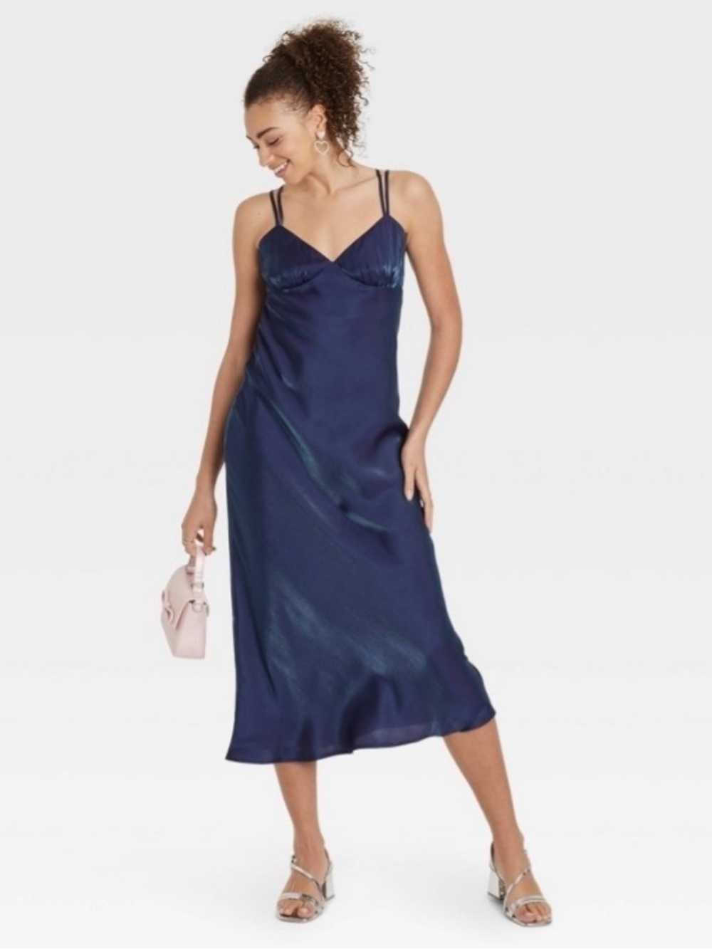 wild fable Iridescent Blue Maxi Slip Dress with Adjustable Straps - Picture 2 of 11
